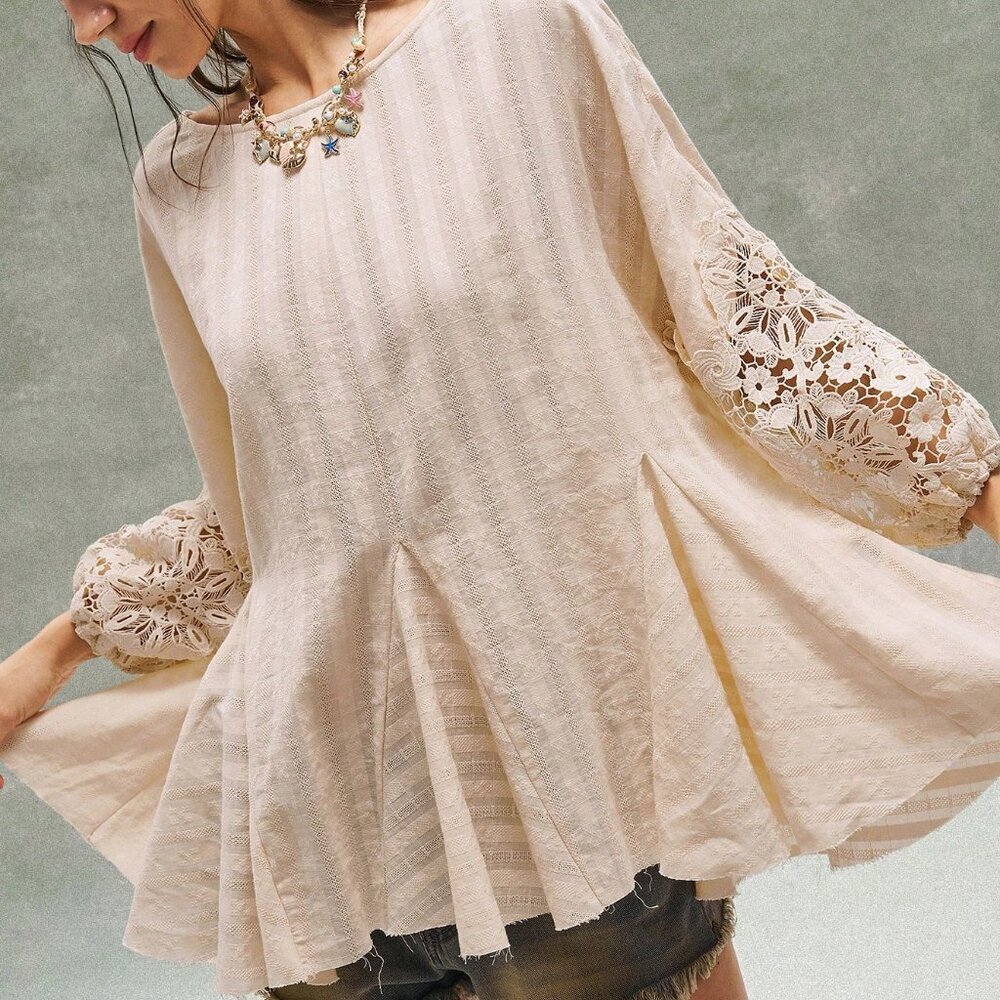 Apricot Bohemian Women's 3/4 Sleeve Patchwork Shirt